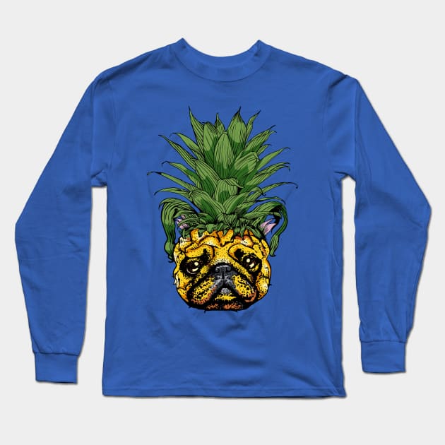 Pineapple French Bulldog Long Sleeve T-Shirt by huebucket